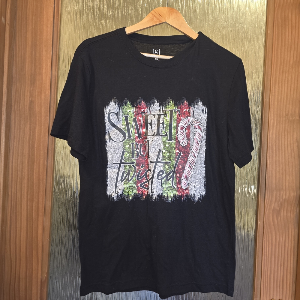 Sweet But Twisted Christmas HOLIDAY candycane Black T-Shirt